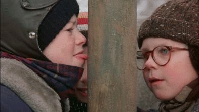 A Christmas Story gif tongue stuck to pole