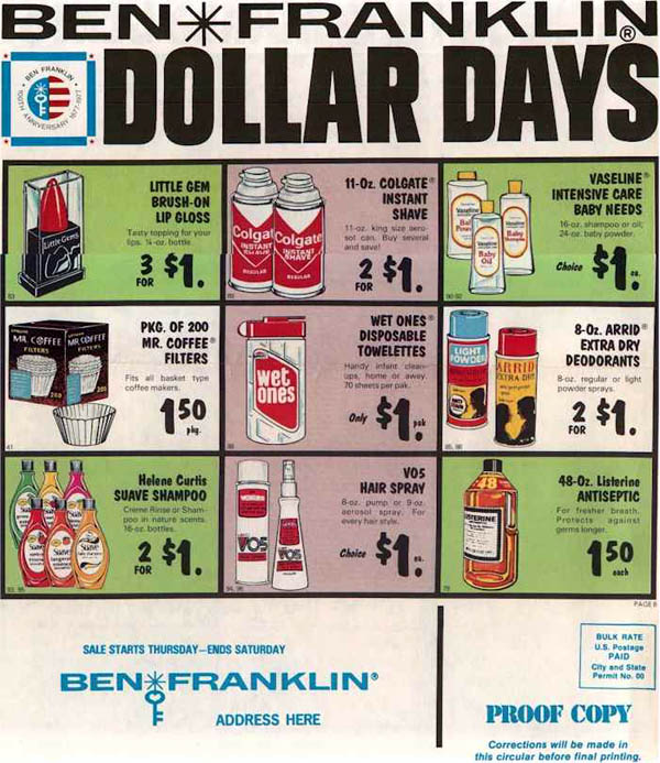 Ben Franklin Dollar Days Ad