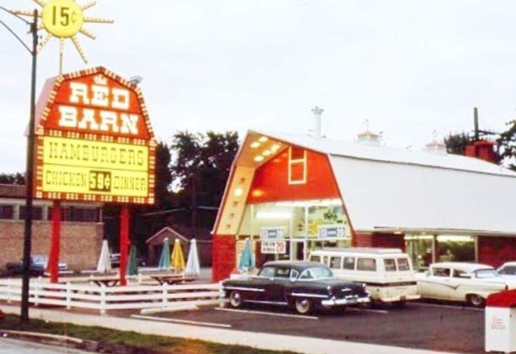 Red Barn retro parking lot
